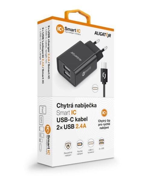 CD ALI USB-C 2xUSB výstup, 2,4A, smart IC, černá