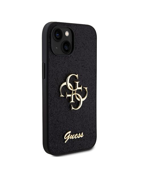 Guess PU Fixed Glitter 4G Metal Logo Zadní Kryt pro iPhone 13 Black