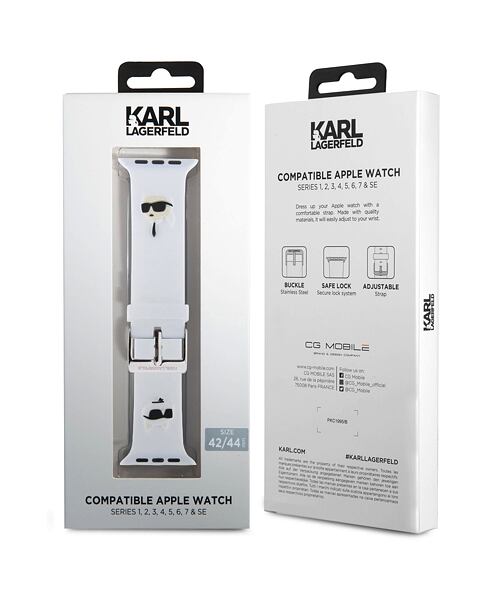 Karl Lagerfeld Karl and Choupette Head NFT Řemínek pro Apple Watch 42/44/45/49 White