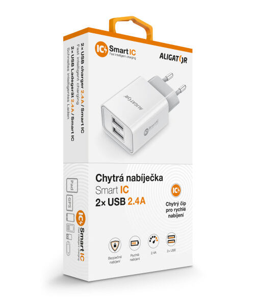 CD ALI s 2xUSB výstupem, 2,4A, smart IC, bílá
