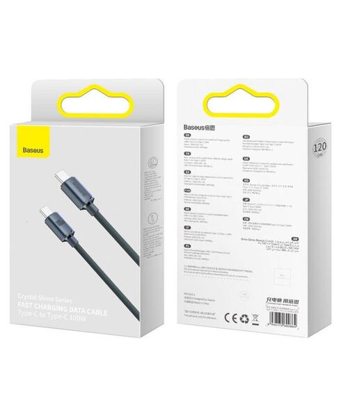 Baseus CAJY000601 Crystal Shine Series Datový Kabel USB-C - USB-C 100W 1,2m Black