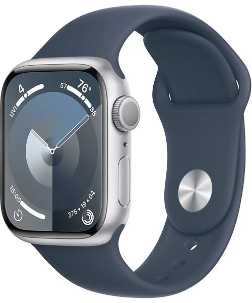 Apple Watch Series 9 GPS 41mm S/M Silver Aluminium Case with Sport Band Storm Blue