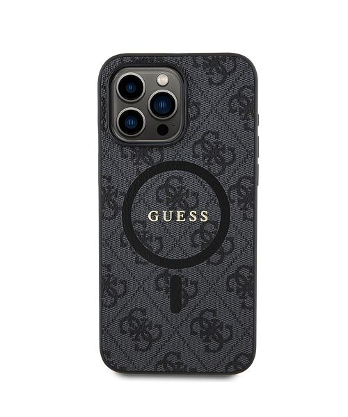 Guess PU Leather 4G Colored Ring MagSafe Zadní Kryt pro iPhone 15 Pro Max Black