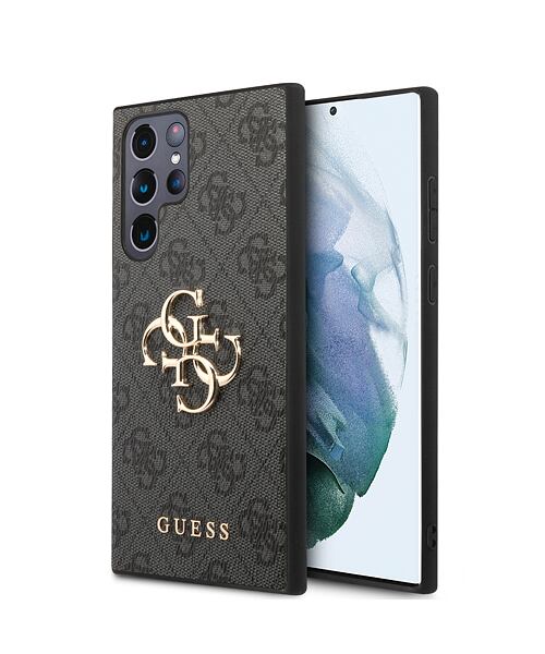 Guess PU 4G Metal Logo Zadní Kryt pro Samsung Galaxy S24 Ultra Grey
