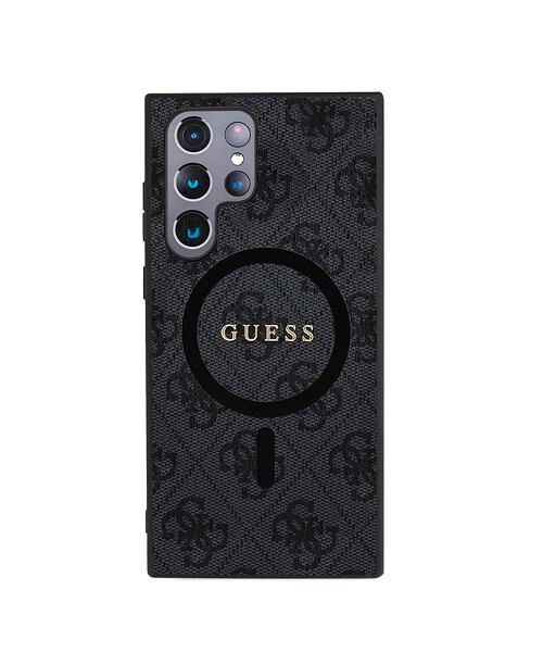 Guess PU Leather 4G Colored Ring MagSafe Zadní Kryt pro Samsung Galaxy S24 Ultra Black