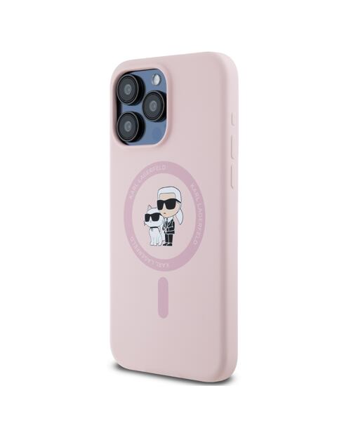Karl Lagerfeld Liquid Silicone Karl and Choupette Magsafe Zadní Kryt pro iPhone 15 Pro Pink