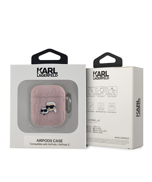 Karl Lagerfeld PU Embossed Karl and Choupette Heads Pouzdro pro AirPods 1/2 Pink