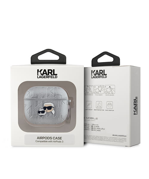 Karl Lagerfeld PU Embossed Karl and Choupette Heads Pouzdro pro AirPods Pro 2 Silver