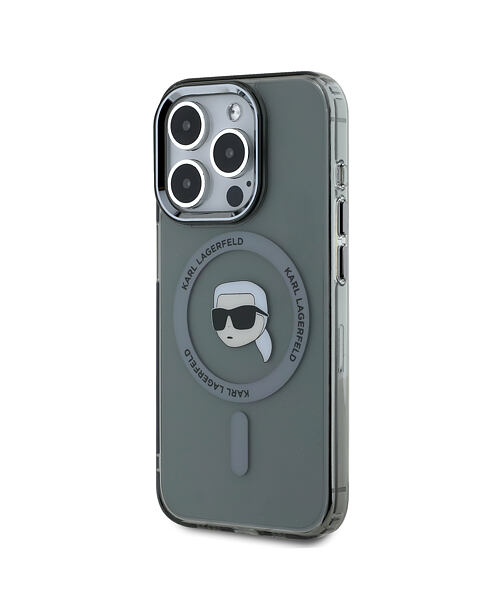 Karl Lagerfeld IML Karl Head Metal Frame MagSafe Zadní Kryt pro iPhone 15 Pro Max Black