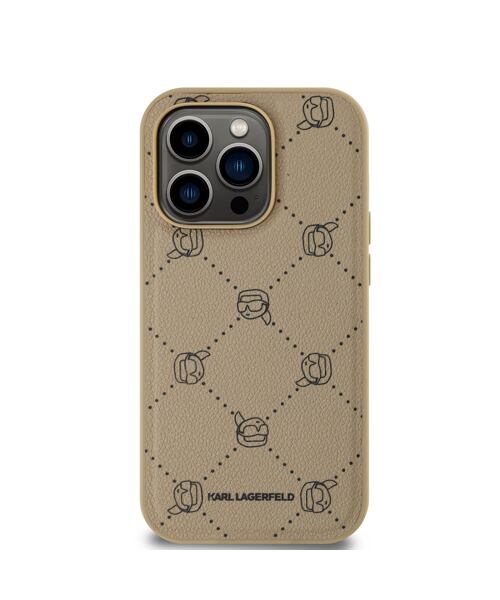 Karl Lagerfeld PU Karl Heads Pattern Magsafe Zadní Kryt pro iPhone 14 Pro Max Beige