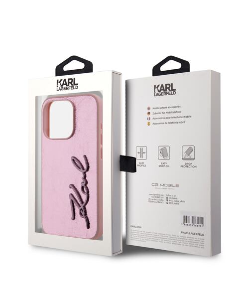 Karl Lagerfeld Wrinkled PU Signature Logo Zadní Kryt pro iPhone 15 Pro Pink