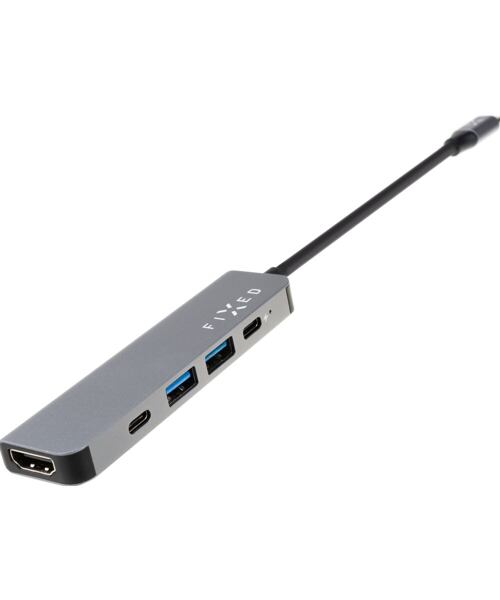 5-portový hliníkový USB-C FIXED HUB Mini pro notebooky a tablety, šedý