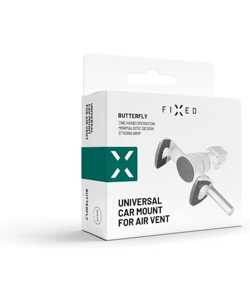 Univerzální držák FIXED Butterfly s uchycením do mřížky ventilace, bílý