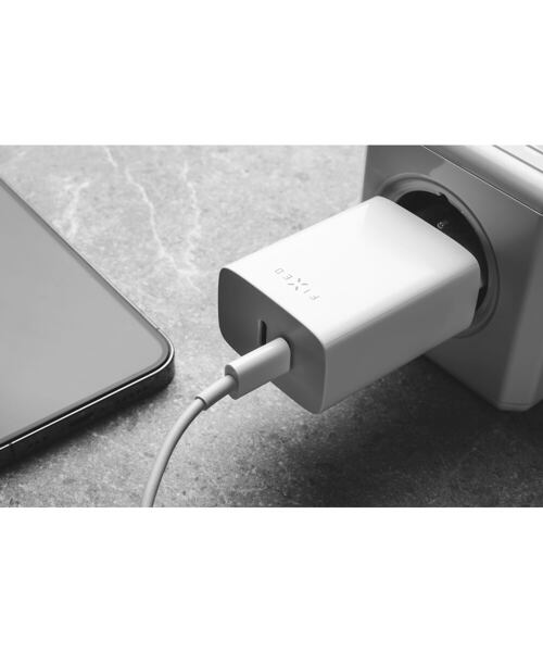 Síťová nabíječka FIXED s 2x USB-C výstupem, podpora PD, 35W, bílá
