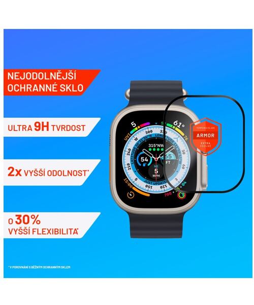 Prémiové ochranné tvrzené sklo FIXED Armor s aplikátorem pro Apple Watch Ultra 49mm, černé