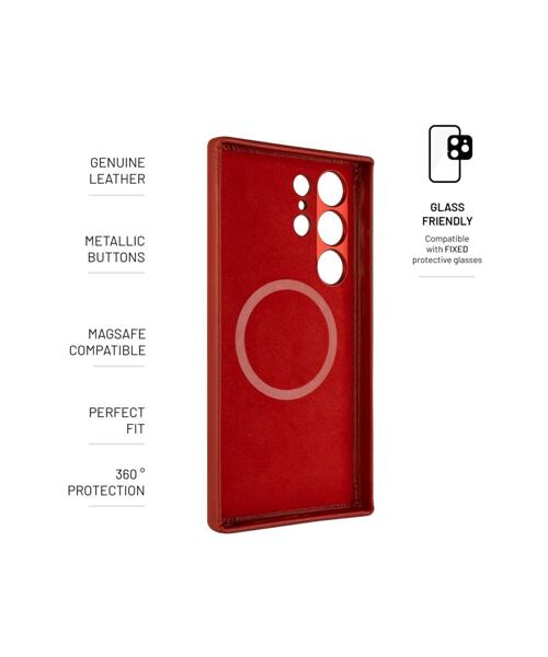 Kožený zadní kryt FIXED MagLeather s podporou MagSafe pro Samsung Galaxy S24 Ultra, červený