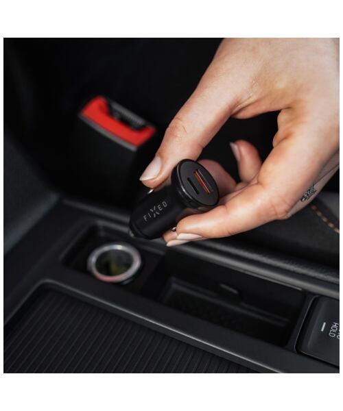 Autonabíječka FIXED s USB-C a USB výstupem a podporou PD, 20W, černá