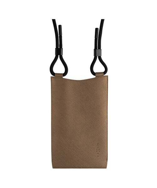 Taštička přes rameno s kapsou FIXED Verona s černou šňůrkou pro mobilní telefony do 7", kávová