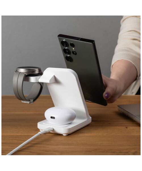 Stojánek FIXED Powerstation pro Samsung s bezdrátovým nabíjením až pro 3 zařízení, 15W+5W+2.5W, bílý