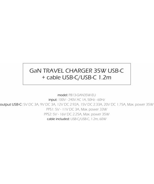 SWISSTEN SÍŤOVÝ ADAPTÉR GaN 1x USB-C 35W POWER DELIVERY ČERNÝ + DATOVÝ KABEL USB-C/USB-C 1,2 M ČERNÝ