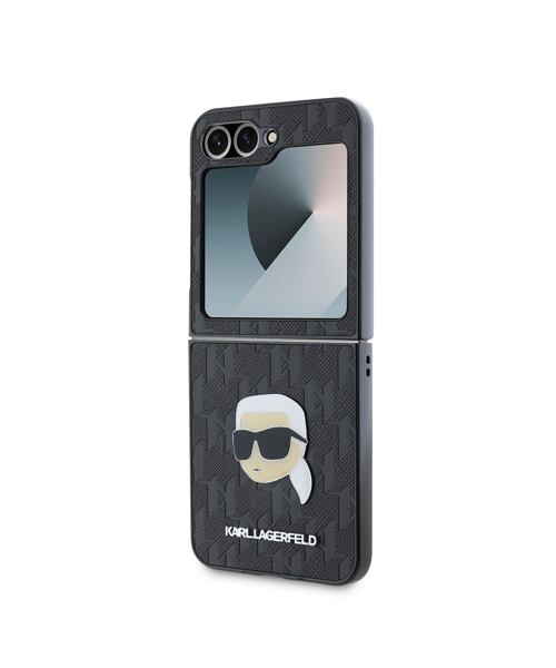 Karl Lagerfeld PU Saffiano Monogram Karl Head Zadní Kryt pro Samsung Galaxy Z Flip 6/7 FE Black