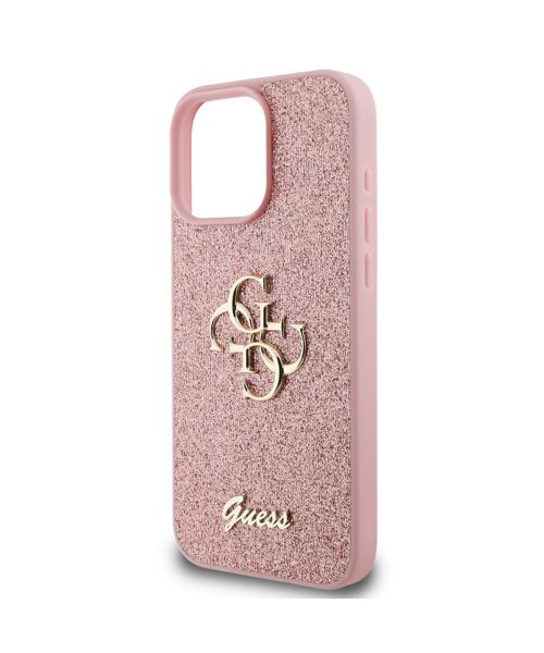 Guess PU Fixed Glitter 4G Metal Logo Zadní Kryt pro iPhone 16 Pro Pink