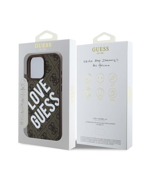Guess PU Leather 4G Big Love Logo MagSafe Zadní Kryt pro iPhone 16 Pro Max Brown