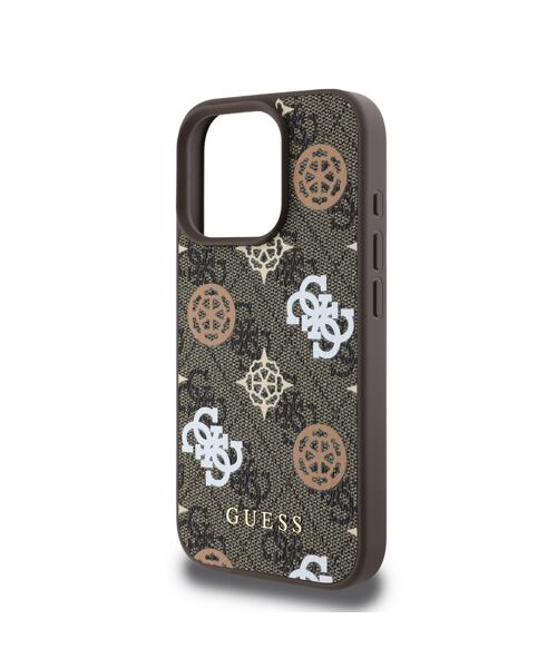 Guess PU 4G Peony MagSafe Zadní Kryt pro iPhone 16 Pro Brown