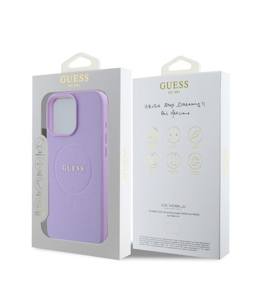 Guess PU Grained Classic Logo MagSafe Zadní Kryt pro iPhone 16 Pro Max Purple