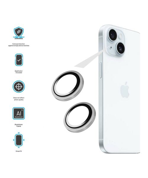 Ochranná skla čoček fotoaparátů FIXED Camera Glass pro Apple iPhone 16/16 Plus, stříbrná
