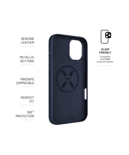 Kožený zadní kryt FIXED MagLeather s podporou MagSafe pro Apple iPhone 16 Plus, modrý