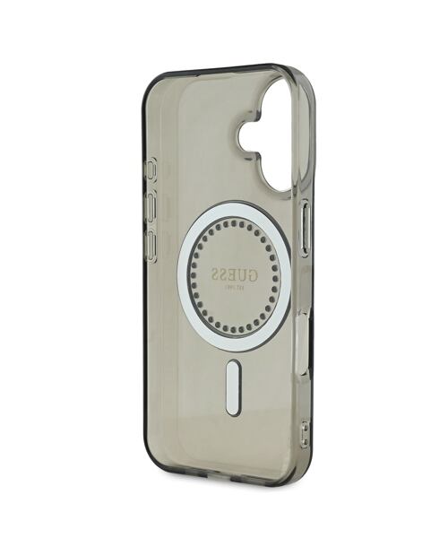Guess IML Rhinestones Ring MagSafe Zadní Kryt pro iPhone 16 Black