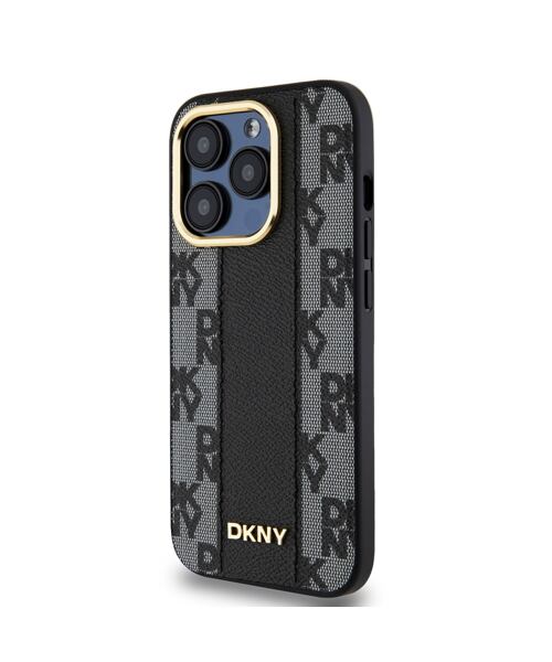 DKNY PU Leather Checkered Pattern Magsafe Zadní Kryt pro iPhone 15 Pro Black