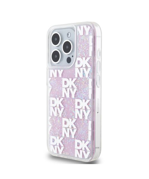 DKNY Liquid Glitter Checkered Pattern Zadní Kryt pro iPhone 15 Pro Pink