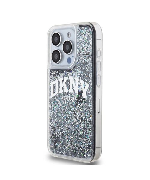 DKNY Liquid Glitter Arch Logo Zadní Kryt pro iPhone 15 Pro Black