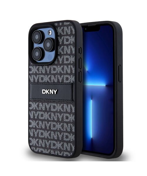 DKNY PU Leather Repeat Pattern Tonal Stripe Zadní Kryt pro iPhone 15 Pro Max Black