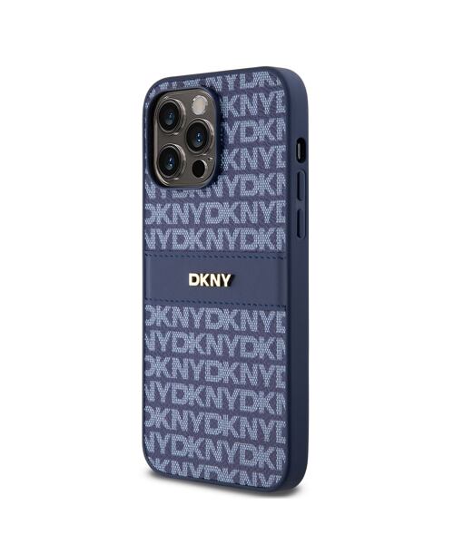 DKNY PU Leather Repeat Pattern Tonal Stripe Zadní Kryt pro iPhone 14 Pro Blue