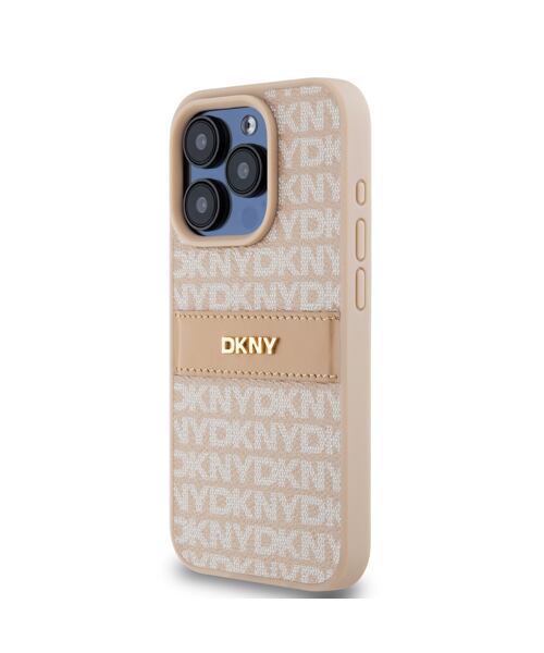 DKNY PU Leather Repeat Pattern Tonal Stripe Zadní Kryt pro iPhone 15 Pro Max Pink