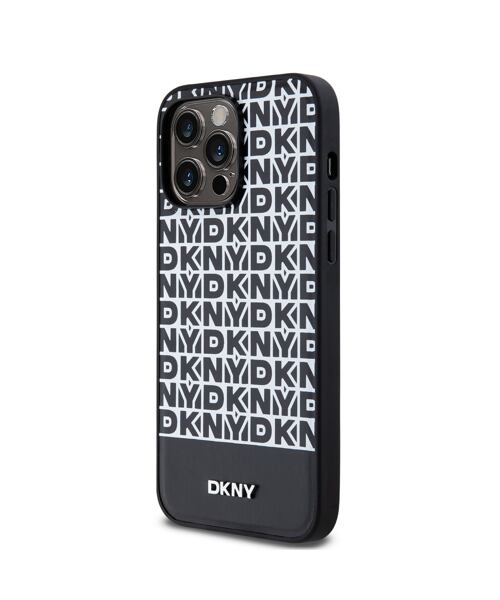 DKNY PU Leather Repeat Pattern Bottom Stripe MagSafe Zadní Kryt pro iPhone 15 Pro Max Black