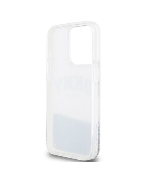 DKNY Liquid Glitter Arch Logo Zadní Kryt pro iPhone 14 Pro Transparent