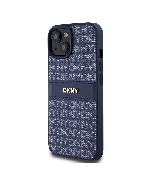 DKNY PU Leather Repeat Pattern Tonal Stripe Zadní Kryt pro iPhone 15 Blue