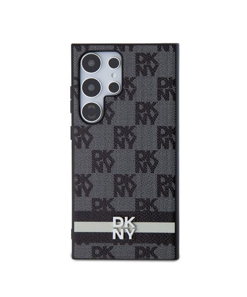 DKNY PU Leather Checkered Pattern and Stripe Zadní Kryt pro Samsung Galaxy S24 Ultra Black