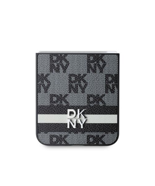 DKNY PU Leather Checkered Pattern and Stripe Zadní Kryt pro Samsung Galaxy Z Flip 6/7 FE Black