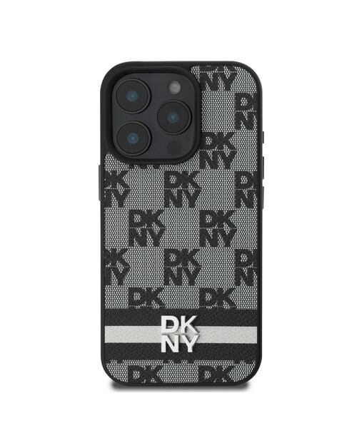 DKNY PU Leather Checkered Pattern and Stripe Zadní Kryt pro iPhone 16 Pro Max Black
