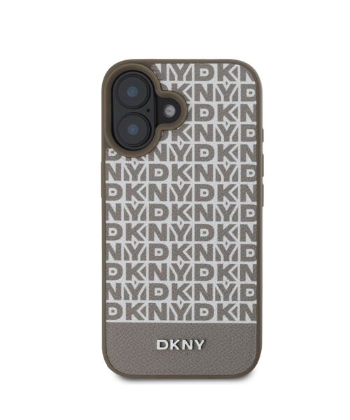 DKNY PU Leather Repeat Pattern Bottom Stripe MagSafe Zadní Kryt pro iPhone 16 Brown