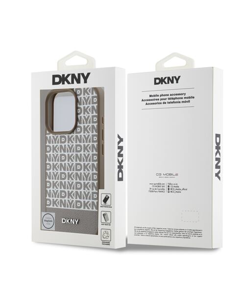 DKNY PU Leather Repeat Pattern Bottom Stripe MagSafe Zadní Kryt pro iPhone 16 Pro Brown