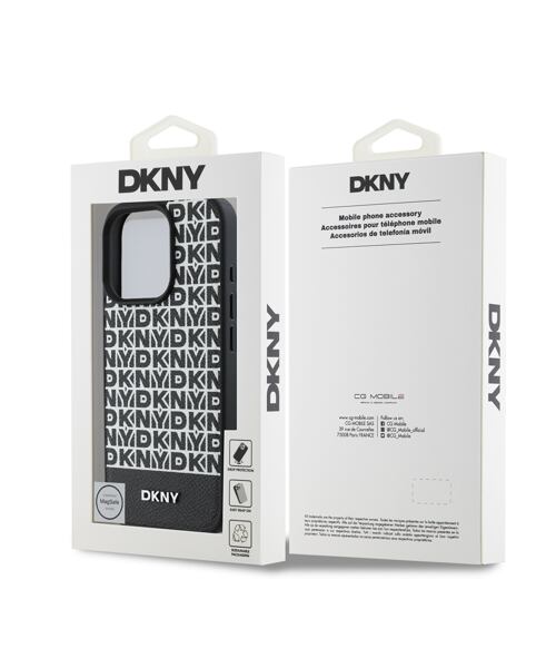 DKNY PU Leather Repeat Pattern Bottom Stripe MagSafe Zadní Kryt pro iPhone 16 Pro Max Black