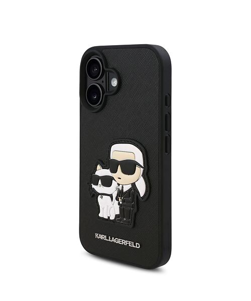 Karl Lagerfeld PU Saffiano Karl and Choupette Zadní Kryt pro iPhone 16 Black