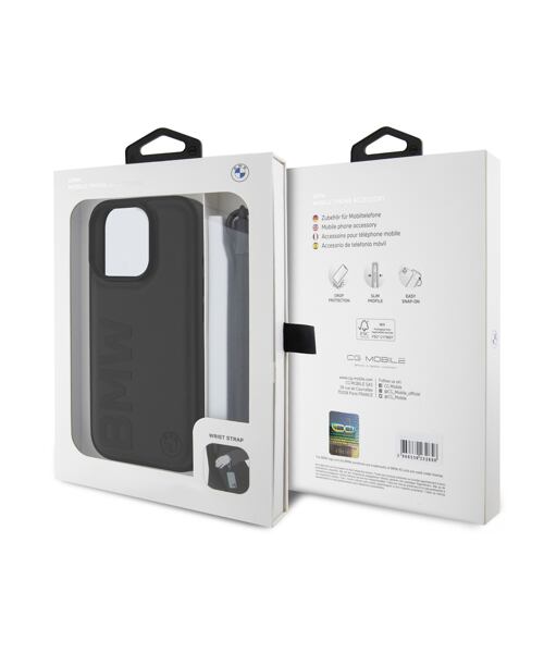 BMW Leather Signature and Strap Zadní Kryt pro iPhone 16 Pro Black
