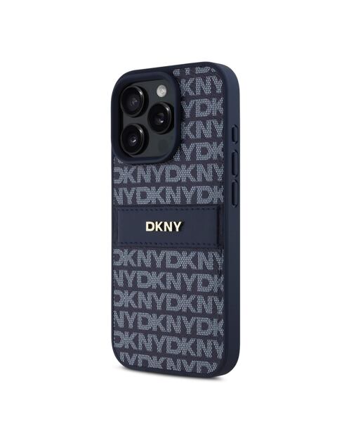 DKNY PU Leather Repeat Pattern Tonal Stripe Zadní Kryt pro iPhone 16 Pro Max Blue